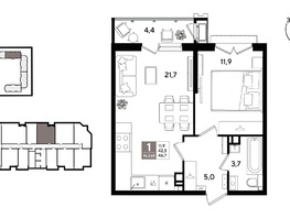 Продается 1-комнатная квартира ЖК Рекорд 2, литера 1, 46.5  м&sup2;, 11392500 рублей