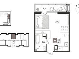 Продается Студия ЖК Рекорд 2, литера 1, 32  м&sup2;, 8854400 рублей