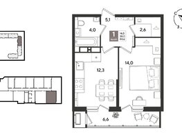 Продается 1-комнатная квартира ЖК Рекорд 2, литера 1, 43.4  м&sup2;, 11336080 рублей