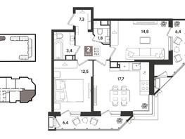 Продается 2-комнатная квартира ЖК Рекорд 2, литера 2, 69.9  м&sup2;, 14371441 рублей