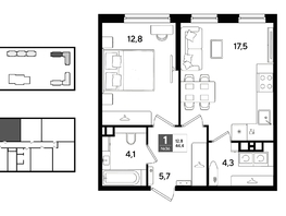 Продается 1-комнатная квартира ЖК ДОГМА ПАРК, литера 22, 44.4  м&sup2;, 8222880 рублей