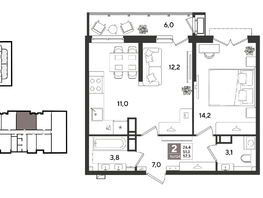 Продается 2-комнатная квартира ЖК Рекорд 2, литера 1, 57.1  м&sup2;, 12584840 рублей