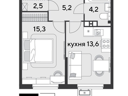 Продается 1-комнатная квартира ЖК Парк Победы 2, литера 20, 40.8  м&sup2;, 7482720 рублей