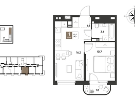 Продается 1-комнатная квартира ЖК ГРЕЙД, литер 13, 34.1  м&sup2;, 6199380 рублей