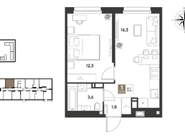 Продается 1-комнатная квартира ЖК ГРЕЙД, литер 14, 34  м&sup2;, 6147200 рублей