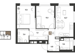 Продается 2-комнатная квартира ЖК ГРЕЙД, литер 14, 51  м&sup2;, 8863800 рублей