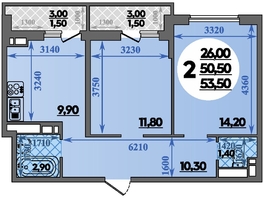 Продается 2-комнатная квартира ЖК Парк у дома, литера 7.3, 53.5  м&sup2;, 9670000 рублей