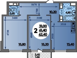 Продается 2-комнатная квартира ЖК Парк у дома, литера 7.3, 62.4  м&sup2;, 10040000 рублей