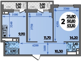 Продается 2-комнатная квартира ЖК Парк у дома, литера 7.3, 53.4  м&sup2;, 9439999 рублей