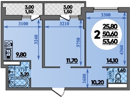 Продается 2-комнатная квартира ЖК Парк у дома, литера 7.3, 53.6  м&sup2;, 9000000 рублей
