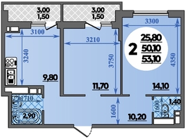 Продается 2-комнатная квартира ЖК Парк у дома, литера 7.3, 53.1  м&sup2;, 8920000 рублей