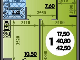 Продается 1-комнатная квартира ЖК Парк у дома, литера 7.3, 42.5  м&sup2;, 7470000 рублей