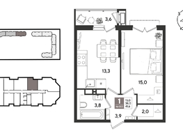 Продается 1-комнатная квартира ЖК Рекорд 2, литера 2, 41.5  м&sup2;, 10926950 рублей