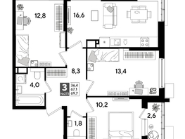 Продается 3-комнатная квартира ЖК ДОГМА ПАРК, лит 17, 68.5  м&sup2;, 10357200 рублей