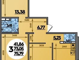 Продается 3-комнатная квартира ЖК Молодежный 2, литера 12, 75.79  м&sup2;, 8149112 рублей