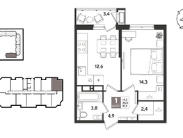 Продается 1-комнатная квартира ЖК Рекорд 2, литера 1, 41  м&sup2;, 10336100 рублей