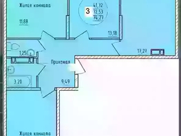 Продается 3-комнатная квартира ЖК Друг, литера 7, 74.27  м&sup2;, 7150000 рублей