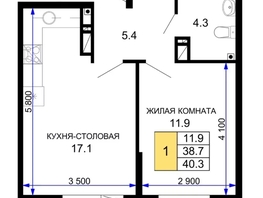 Продается 1-комнатная квартира ЖК «Дыхание», 38.7  м&sup2;, 4350000 рублей
