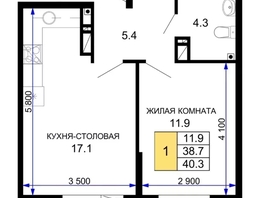 Продается 1-комнатная квартира ЖК «Дыхание», 38.7  м&sup2;, 4390000 рублей