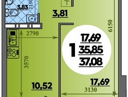 Продается 1-комнатная квартира ЖК Восточный, литера 42, 37.08  м&sup2;, 5051999 рублей