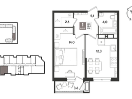 Продается 1-комнатная квартира ЖК Рекорд 2, литера 1, 40.8  м&sup2;, 10640640 рублей