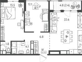 Продается 2-комнатная квартира ЖК Все Свои ВИП, литер 4, 65.05  м&sup2;, 16262500 рублей