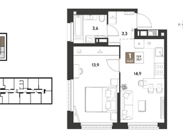 Продается 1-комнатная квартира ЖК ГРЕЙД, литер 13, 35.7  м&sup2;, 6679471 рублей