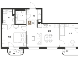Продается 2-комнатная квартира ЖК ГРЕЙД, литер 13, 66.6  м&sup2;, 10269720 рублей