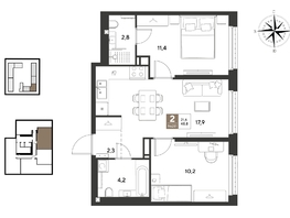 Продается 2-комнатная квартира ЖК ГРЕЙД, литер 13, 48.8  м&sup2;, 8715680 рублей