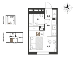 Продается Студия ЖК ГРЕЙД, литер 14, 22.2  м&sup2;, 4348980 рублей