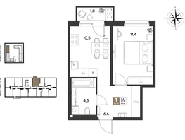 Продается 1-комнатная квартира ЖК ГРЕЙД, литер 14, 34.6  м&sup2;, 6324880 рублей