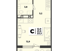 Продается Студия ЖК Лето, литер 2.2, 23.3  м&sup2;, 4256280 рублей