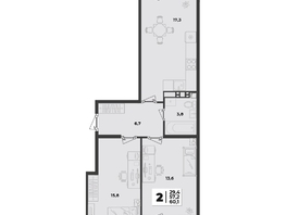 Продается 2-комнатная квартира ЖК Лето, литер 2.2, 60.1  м&sup2;, 8439000 рублей