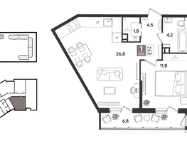 Продается 1-комнатная квартира ЖК Рекорд 2, литера 2, 56  м&sup2;, 12168800 рублей