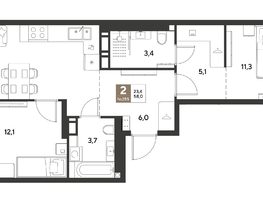 Продается 2-комнатная квартира ЖК ГРЕЙД, литер 13, 58  м&sup2;, 9059600 рублей