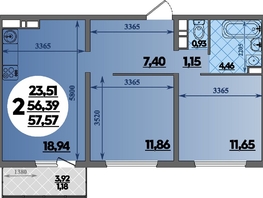 Продается 2-комнатная квартира ЖК Восточный, литера 2, 57.57  м&sup2;, 8232980 рублей