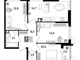 Продается 3-комнатная квартира ЖК ДОГМА ПАРК, лит 17, 68.8  м&sup2;, 10402560 рублей
