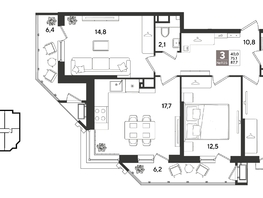 Продается 3-комнатная квартира ЖК Рекорд 2, литера 1, 87.7  м&sup2;, 18338070 рублей