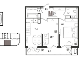 Продается 2-комнатная квартира ЖК Рекорд 2, литера 1, 60.8  м&sup2;, 13284800 рублей