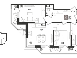 Продается 3-комнатная квартира ЖК Рекорд 2, литера 6, 90.9  м&sup2;, 18452700 рублей