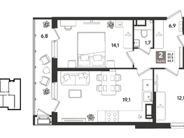 Продается 2-комнатная квартира ЖК Рекорд 2, литера 1, 63.2  м&sup2;, 13727040 рублей