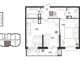 Продается 2-комнатная квартира ЖК Рекорд 2, литера 1, 58.4  м&sup2;, 13052400 рублей