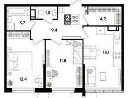 Продается 2-комнатная квартира ЖК ДОГМА ПАРК, литера 19, 58.8  м&sup2;, 9737280 рублей