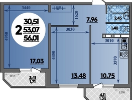 Продается 2-комнатная квартира ЖК Восточный, литера 42, 56.01  м&sup2;, 6570024 рублей