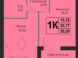 Продается 1-комнатная квартира ЖК Друг, литера 8, 35.2  м&sup2;, 5280000 рублей