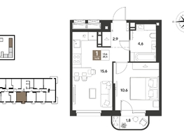 Продается 1-комнатная квартира ЖК ГРЕЙД, литер 13, 35.5  м&sup2;, 6421950 рублей