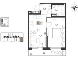 Продается 1-комнатная квартира ЖК ГРЕЙД, литер 14, 40.7  м&sup2;, 7146921 рублей