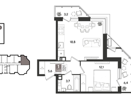 Продается 1-комнатная квартира ЖК Рекорд 2, литера 3, 49.1  м&sup2;, 11803640 рублей