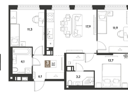 Продается 3-комнатная квартира ЖК ГРЕЙД, литер 14, 68.2  м&sup2;, 12439680 рублей