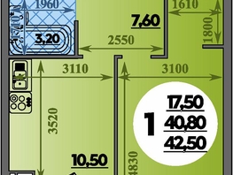 Продается 1-комнатная квартира ЖК Парк у дома, литера 7.3, 42.5  м&sup2;, 7180000 рублей